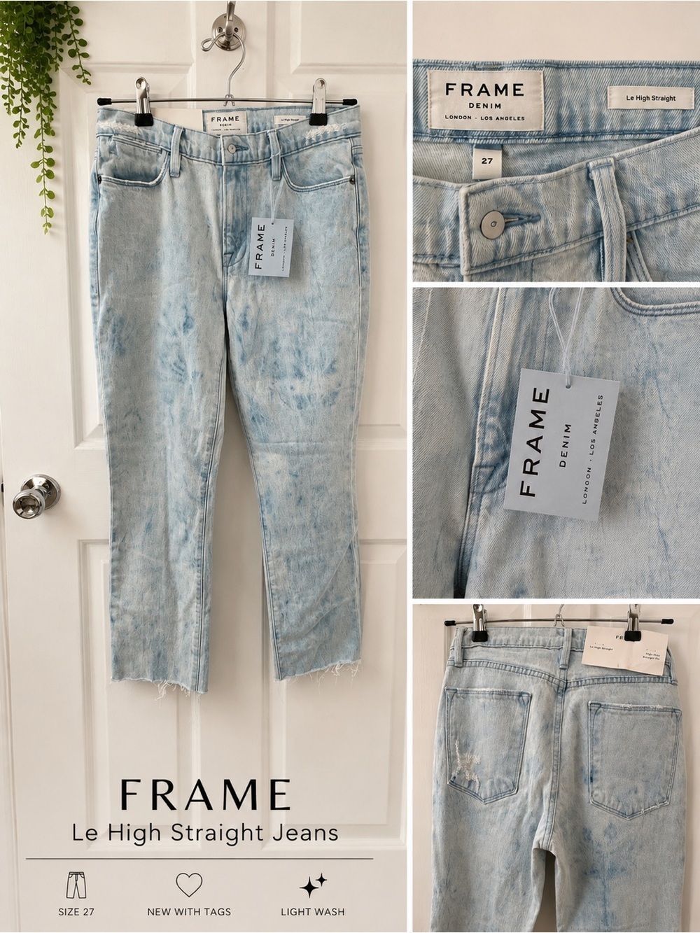 FRAME Denim Le High Straight Jeans — Light Blue Wash